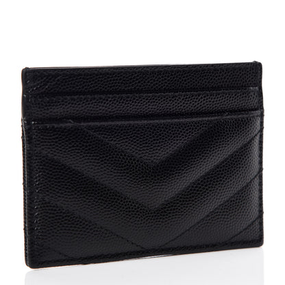 Saint Laurent Grain De Poudre Matelasse Chevron Monogram Credit Card Case Black 3 of 7