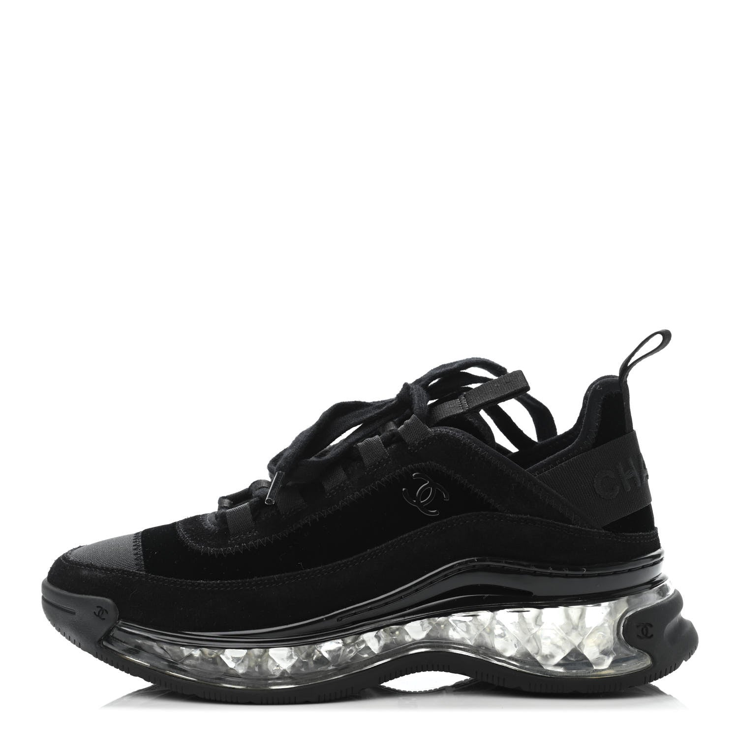 Chanel Suede Calfskin Velvet Grosgrain CC Sneakers 36 Black 1 of 4