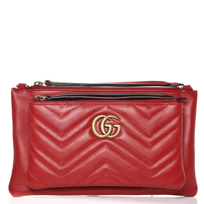 Gucci Calfskin Matelasse Small GG Marmont Double Zip Shoulder Bag Hibiscus Red 1 of 10