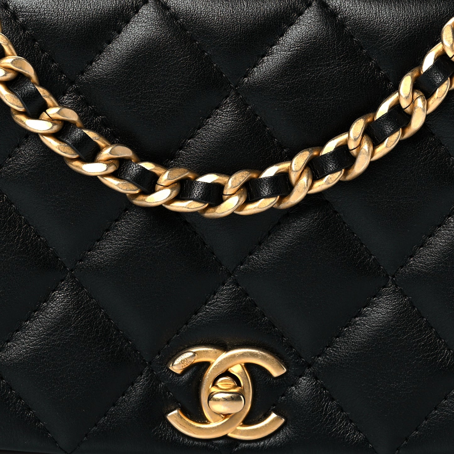 Calfskin Quilted Coco Mail Clutch With Chain Black