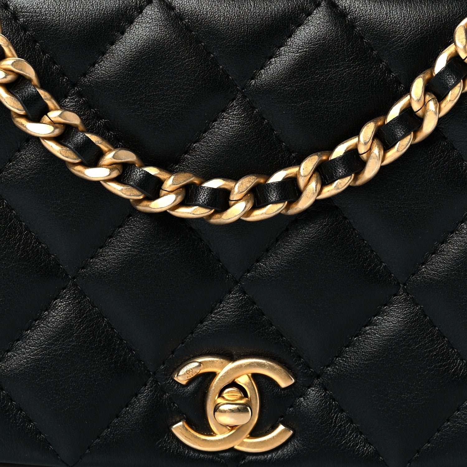 Chanel Calfskin Quilted Coco Mail Clutch With Chain Black 9 of 11