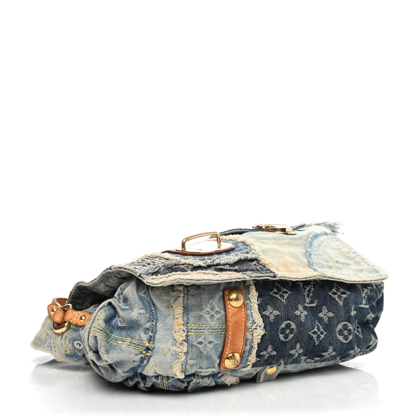 Denim Patchwork Posty Messenger Bag Blue