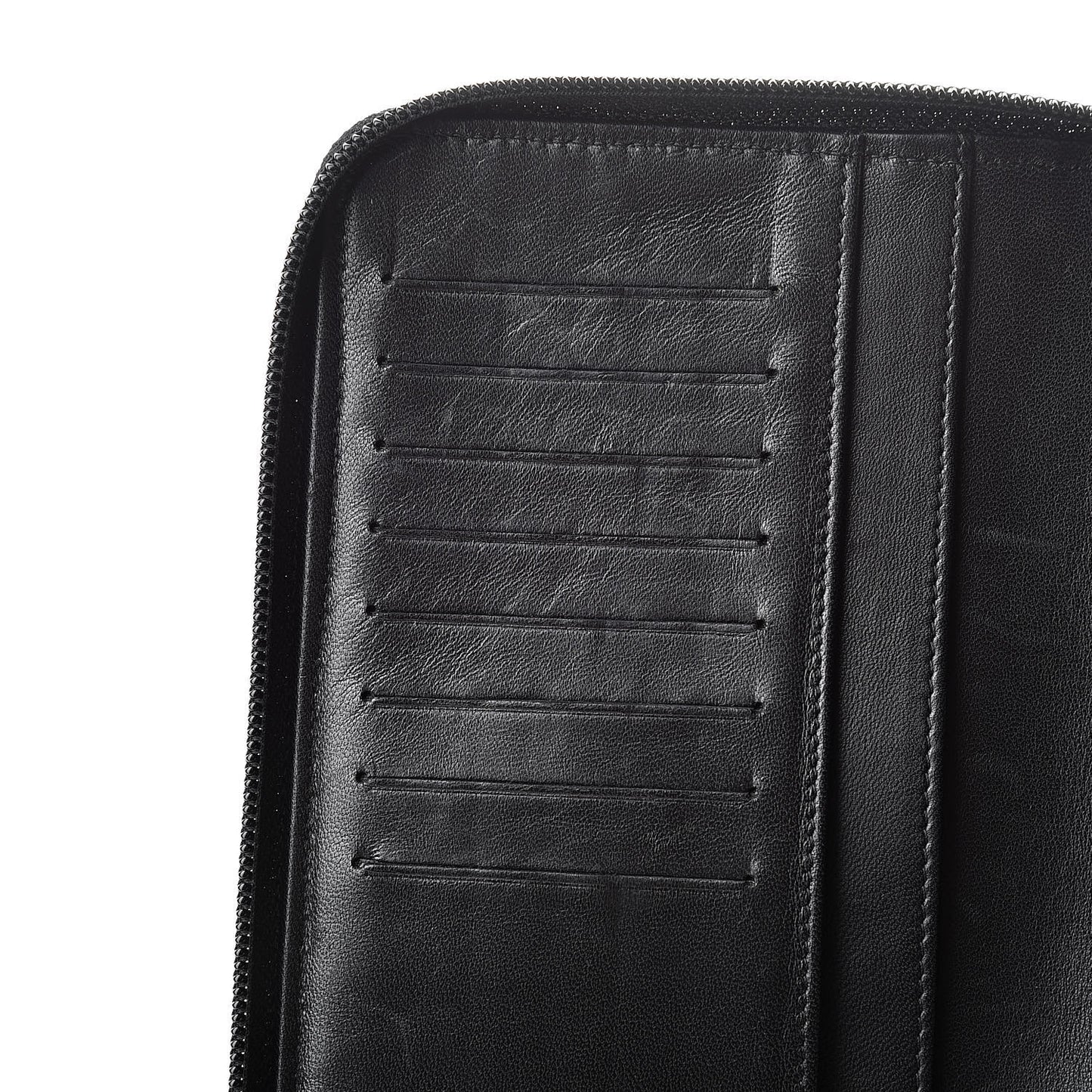 Lambskin Camellia Embossed Zip Around Organizer Wallet Black