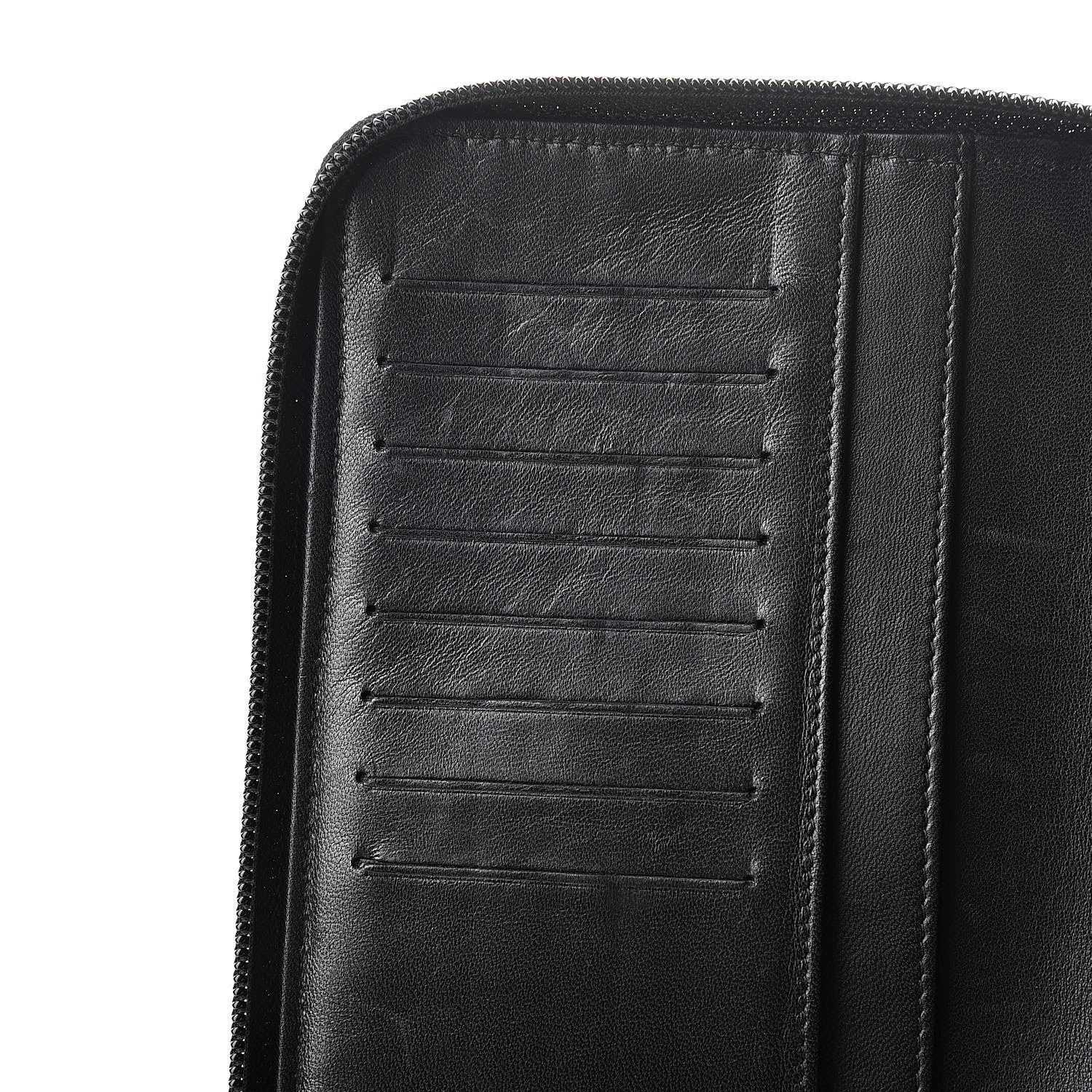 Chanel Lambskin Camellia Embossed Zip Around Organizer Wallet Black 9 of 11