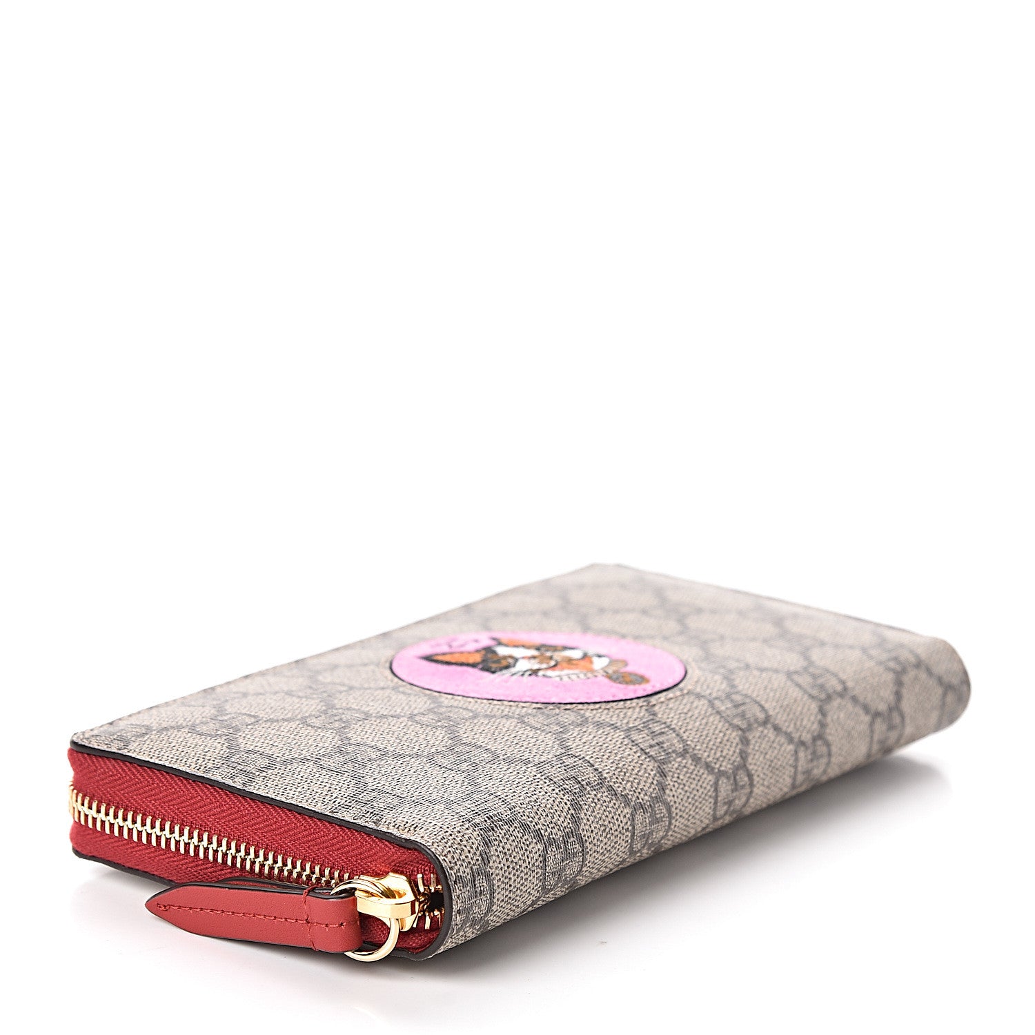Gucci GG Supreme Monogram Bosco Patch Zip Around Wallet Beige Malva Hibiscus Red 4 of 7
