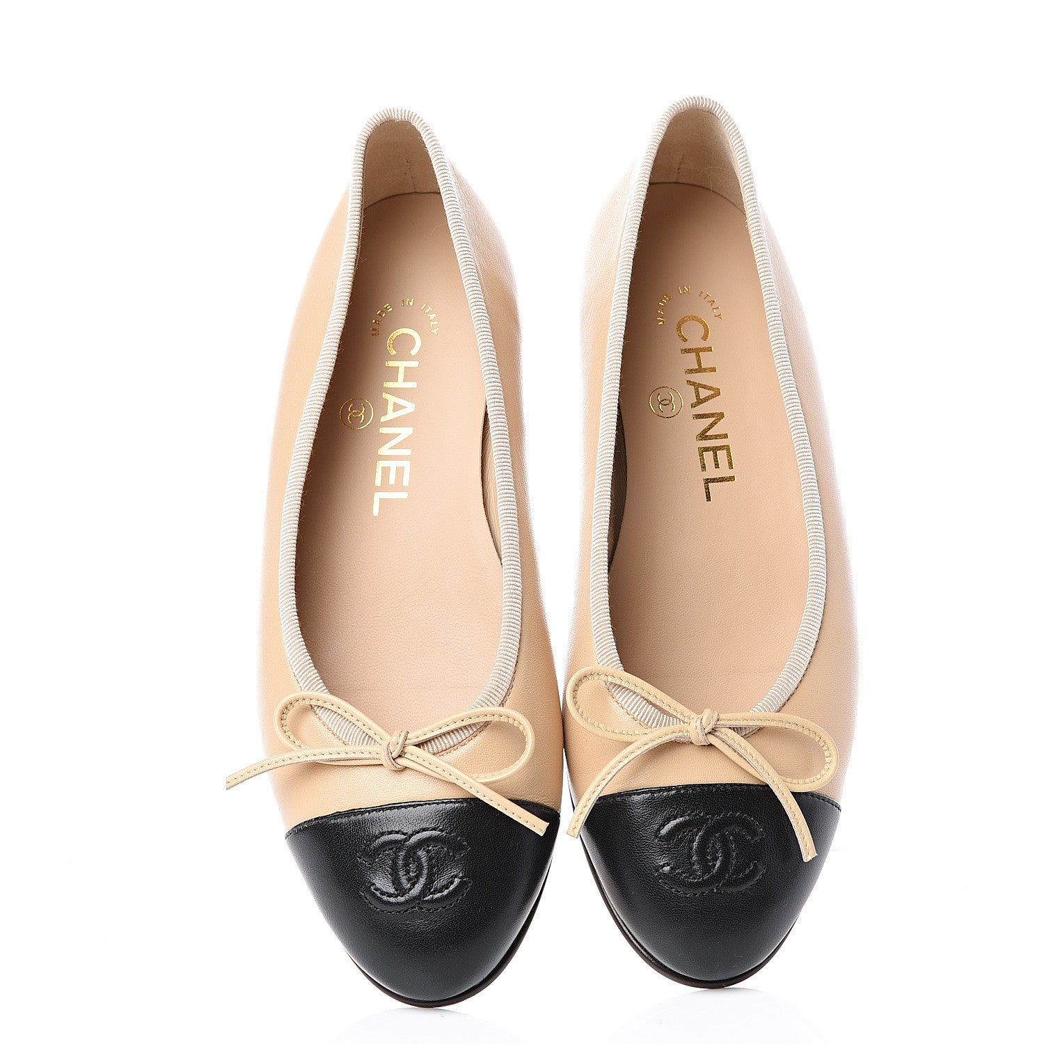 Chanel Lambskin CC Cap Toe Ballerina Flats 35 Beige Black 5 of 10