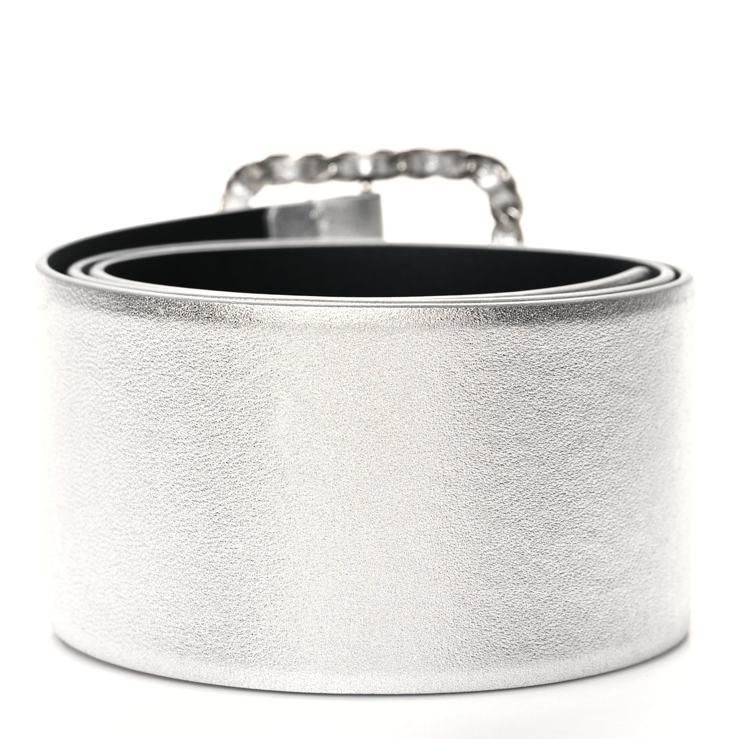 Metallic Calfskin Metal Chain Wide Belt 75 30 Silver