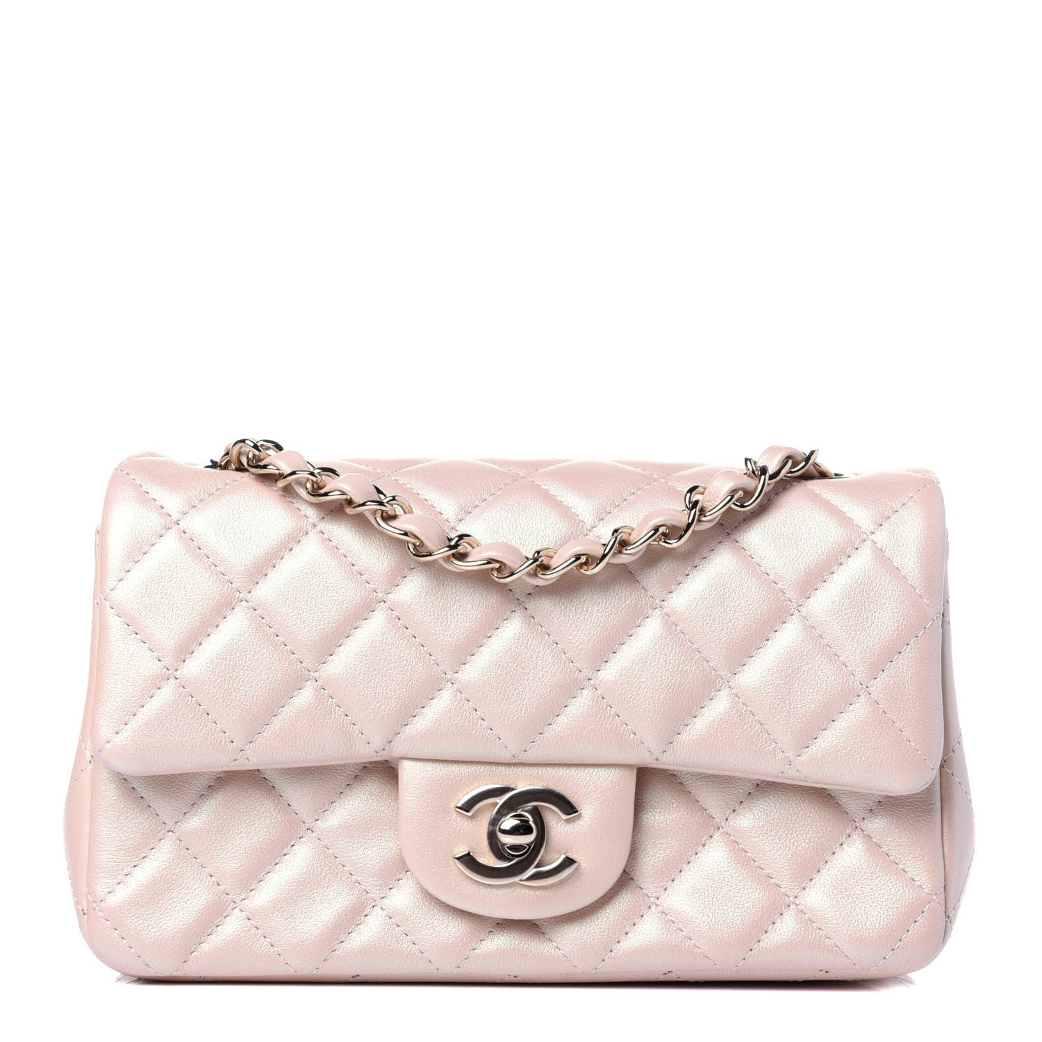 Chanel Iridescent Calfskin Quilted Mini Rectangular Flap Beige 1 of 12