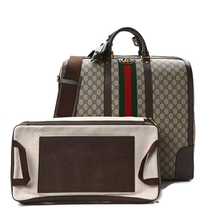 Gucci GG Supreme Monogram Textured Dollar Calfskin Web Savoy Duffle Bag Beige Ebony New Acero 2 of 8