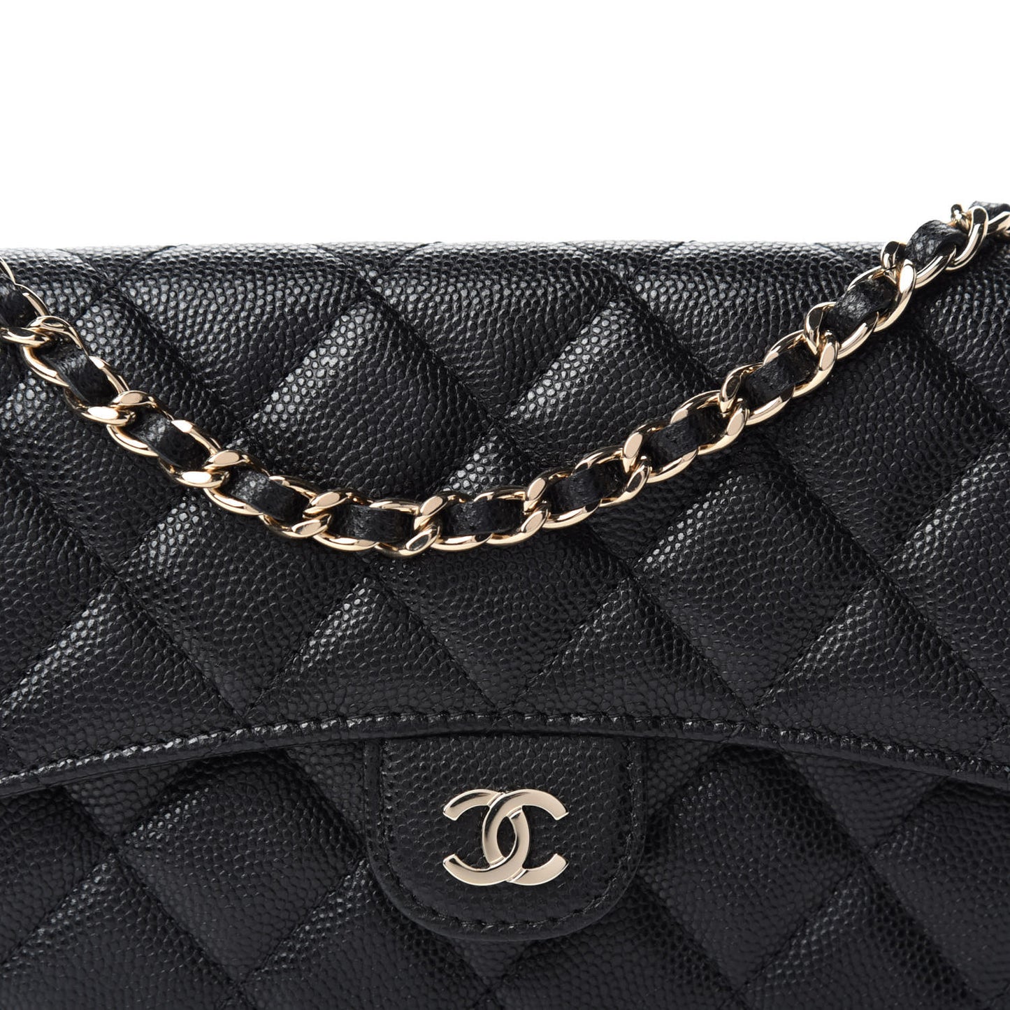 Caviar Quilted Flap Phone Holder With Chain Black