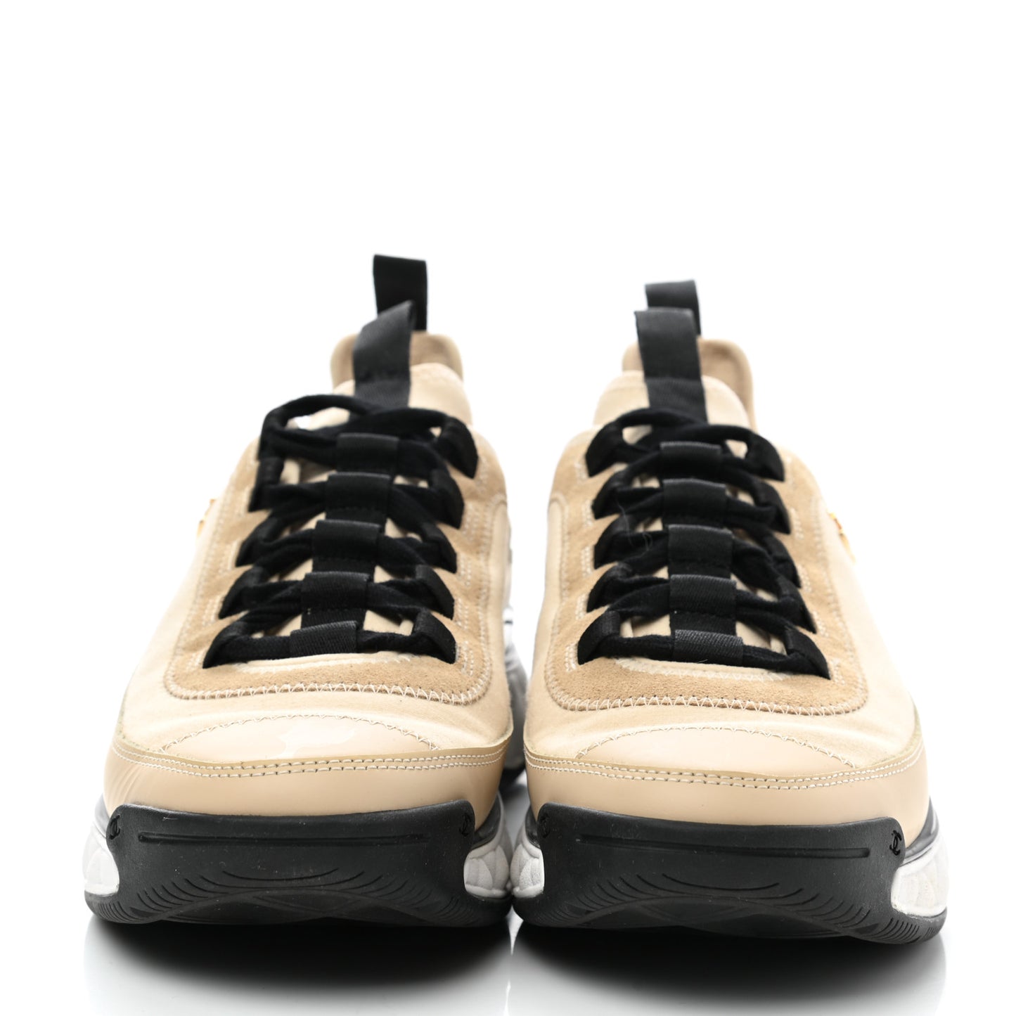 Velvet Calfskin Mixed Fibers CC Sneakers 38.5 Beige