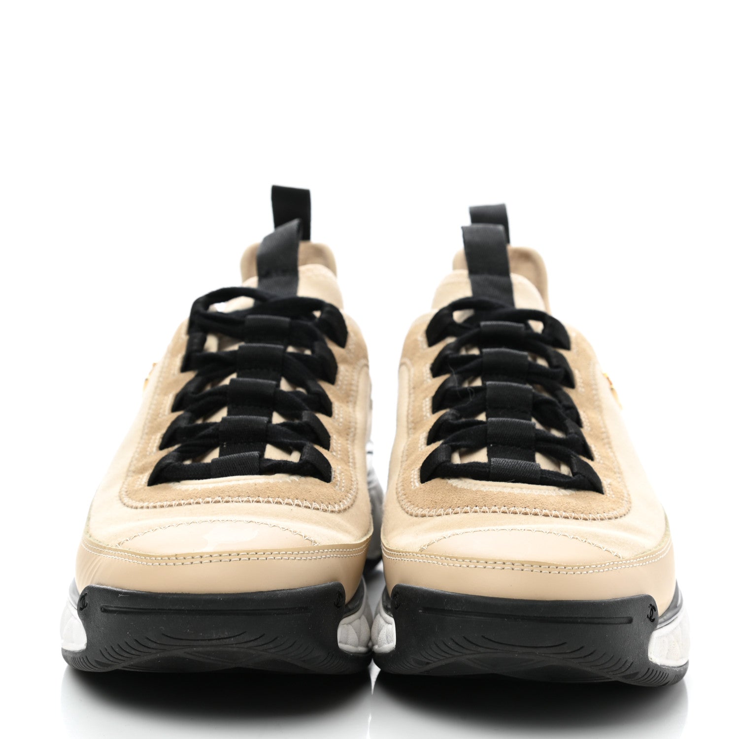 Chanel Velvet Calfskin Mixed Fibers CC Sneakers 38.5 Beige 2 of 9