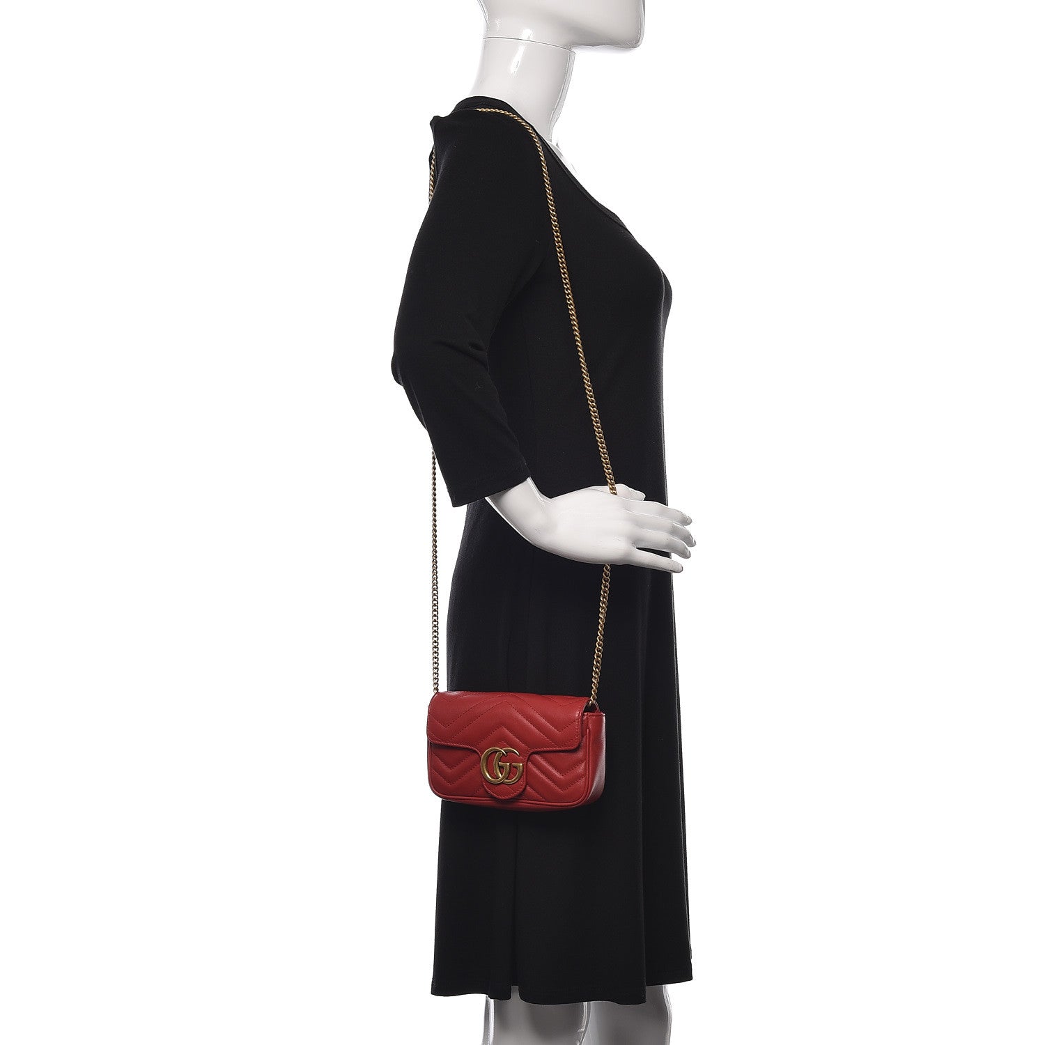 Gucci Calfskin Matelasse Super Mini GG Marmont Shoulder Bag Hibiscus Red 2 of 10