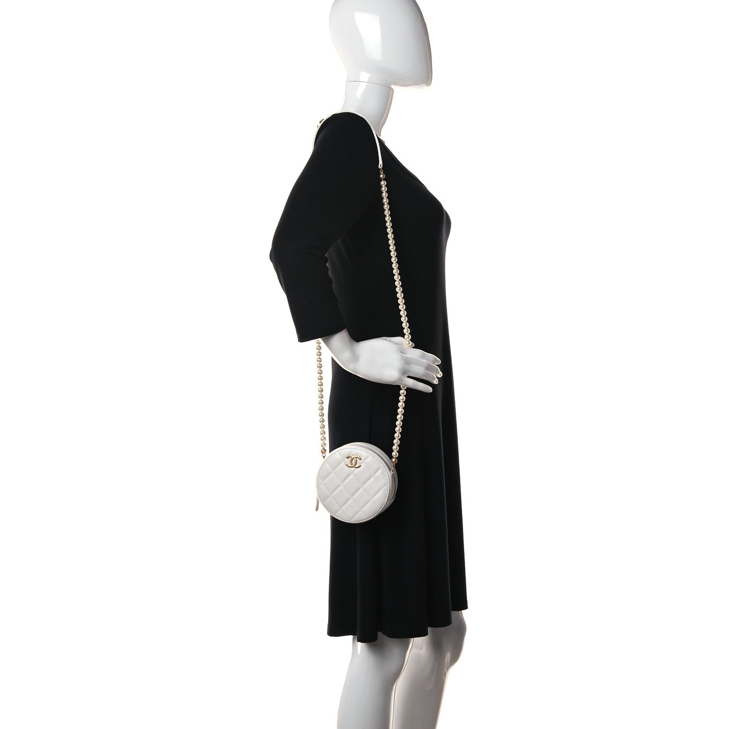 Chanel Calfskin Quilted About Pearls Round Clutch With Chain White 2 of 12