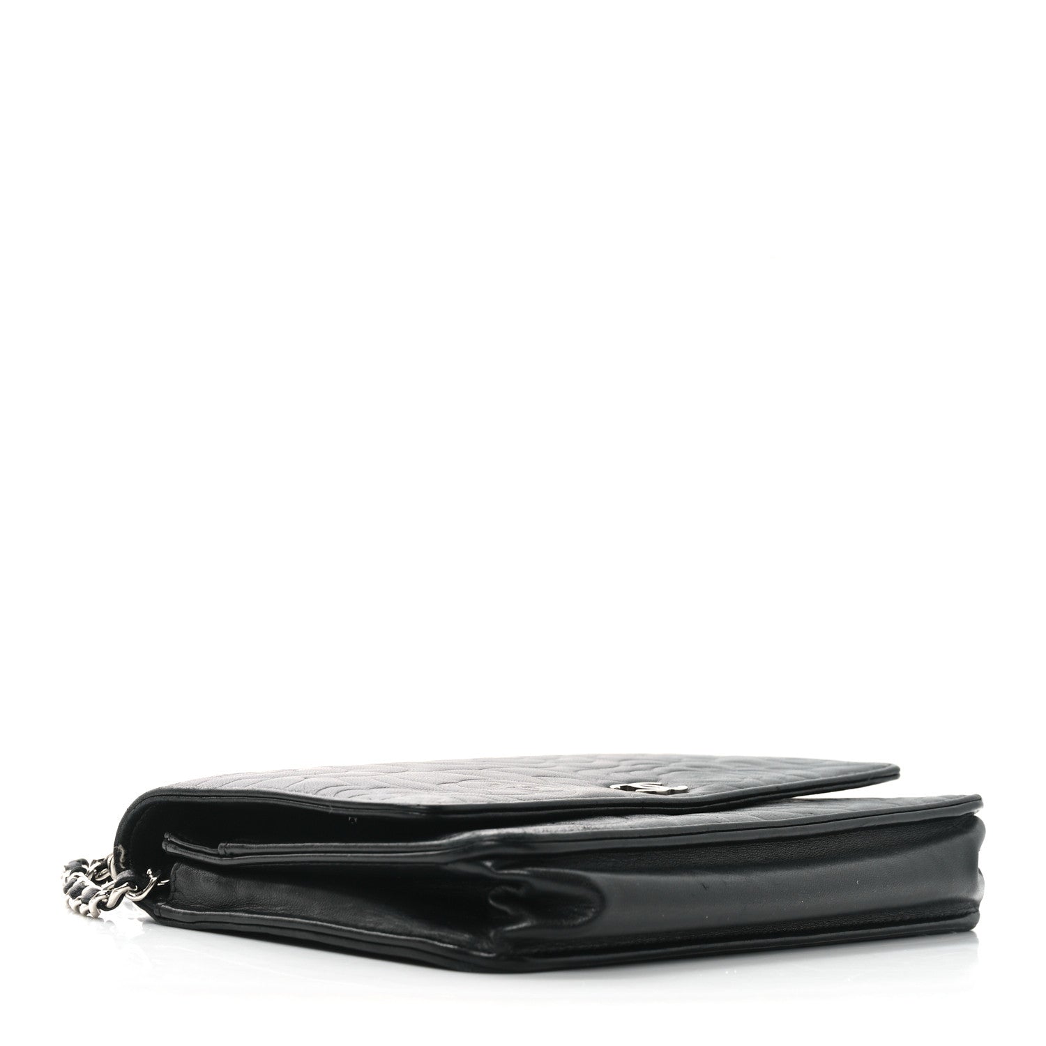 Chanel Lambskin Camellia Embossed Wallet on Chain WOC Black 4 of 11