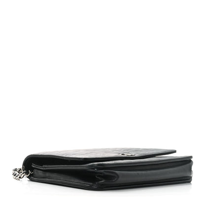 Chanel Lambskin Camellia Embossed Wallet on Chain WOC Black 4 of 11