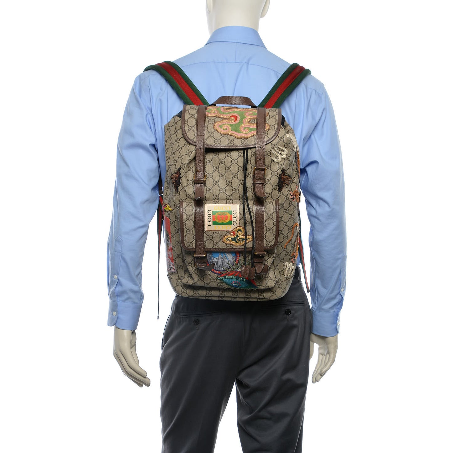 Soft GG Supreme Monogram Courrier Web Double Buckle Backpack Beige New Acero