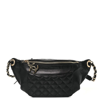 Chanel Lambskin Quilted Waist Bag Fanny Pack Black 1 of 13