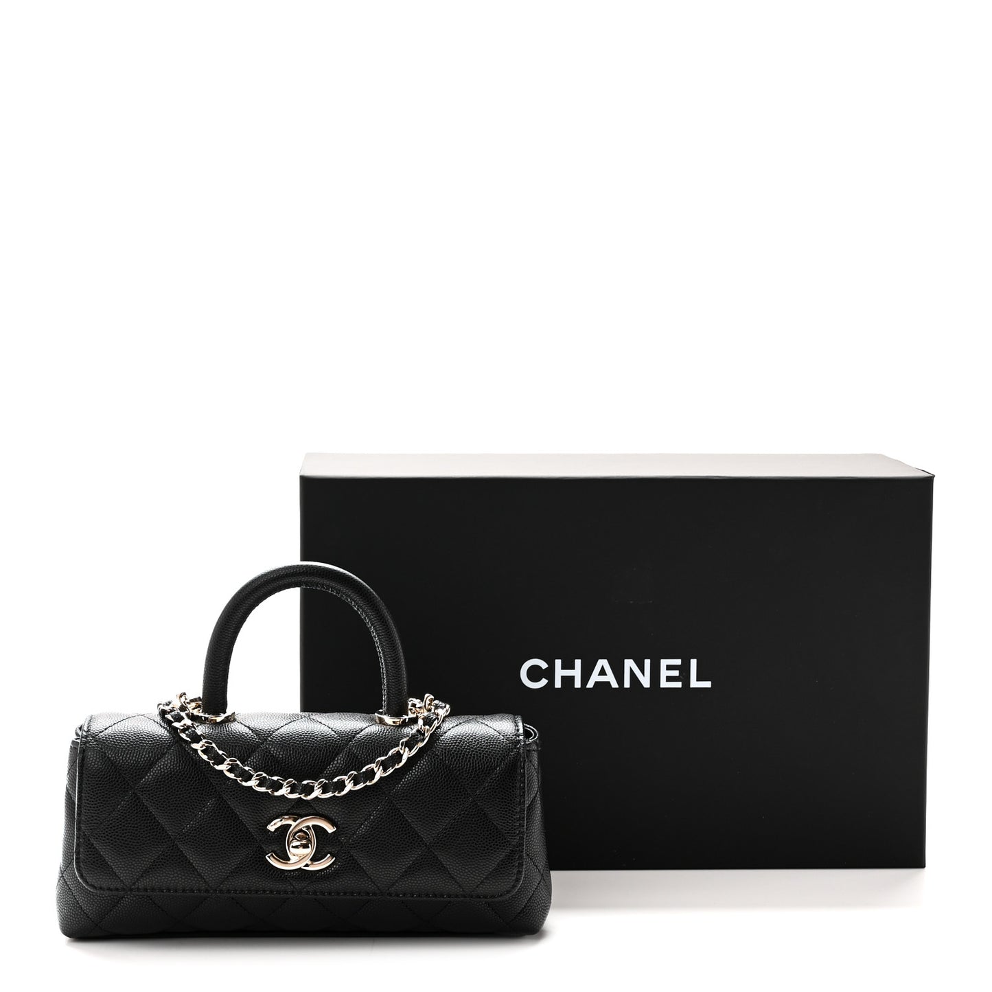 Caviar Quilted Coco Handle East West Clutch With Chain Black