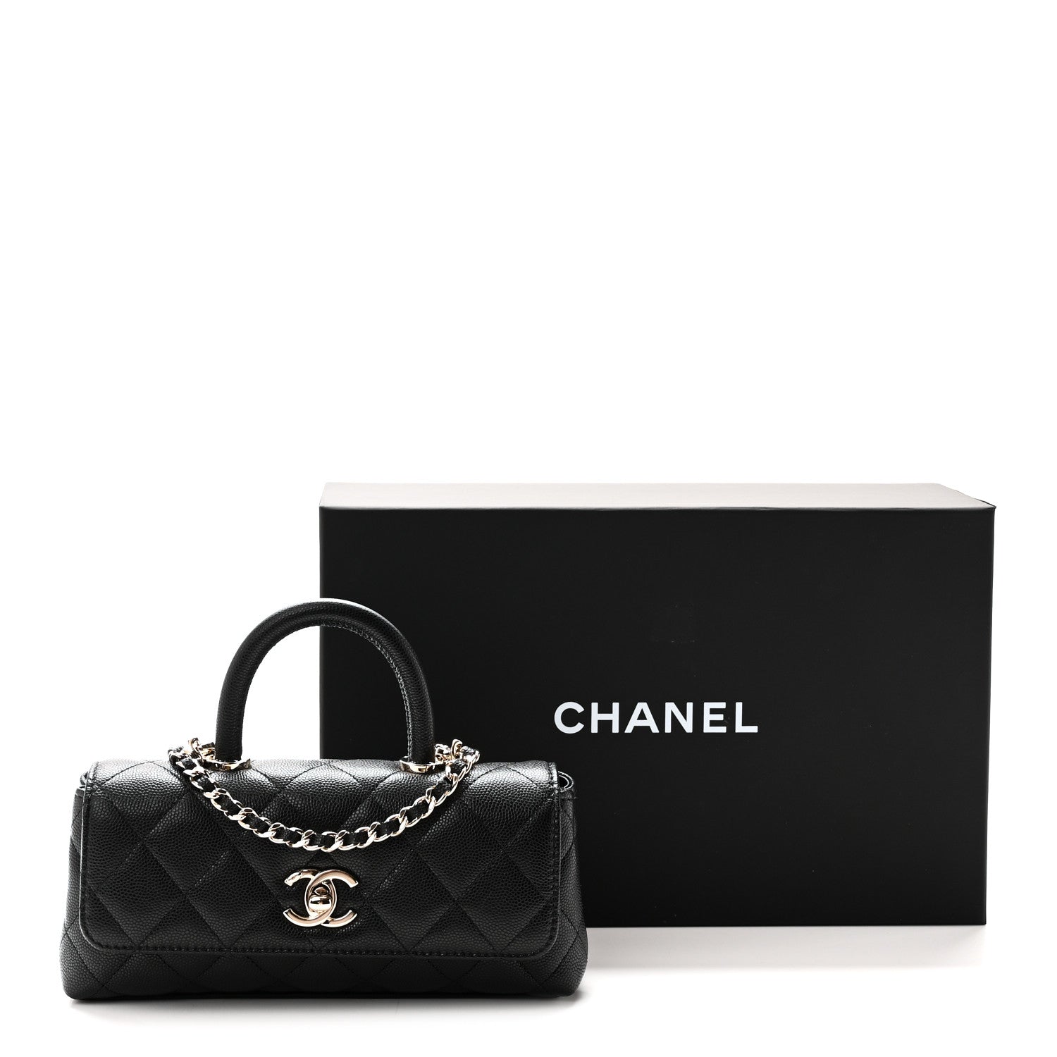 Chanel Caviar Quilted Coco Handle East West Clutch With Chain Black 11 of 11