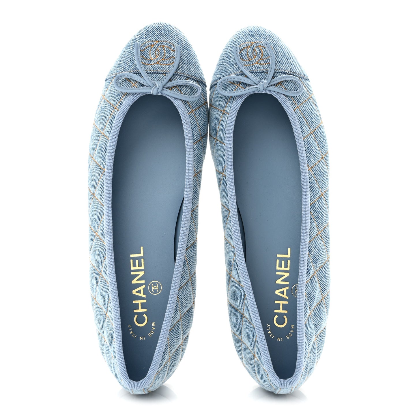 Denim Quilted Cap Toe CC Ballerina Flats 39 Light Blue