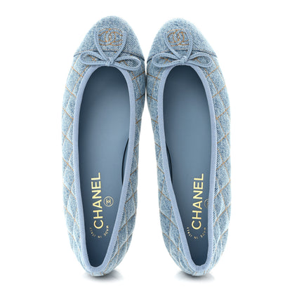 Chanel Denim Quilted Cap Toe CC Ballerina Flats 39 Light Blue 2 of 9