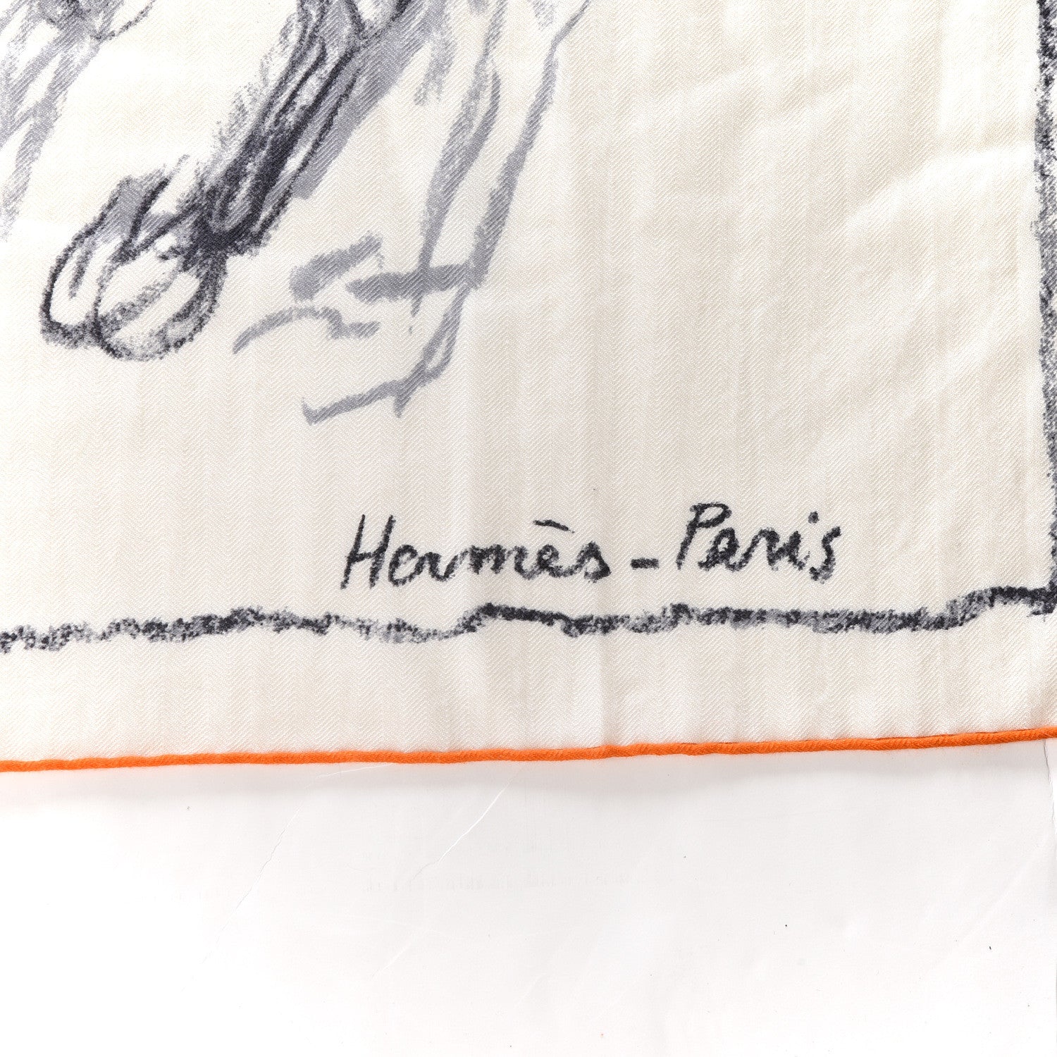 Hermes Cashmere Silk Pirouette au Galop Shawl 140 Blanc Black Gris 2 of 4