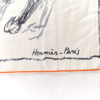 Hermes Cashmere Silk Pirouette au Galop Shawl 140 Blanc Black Gris 2 of 4
