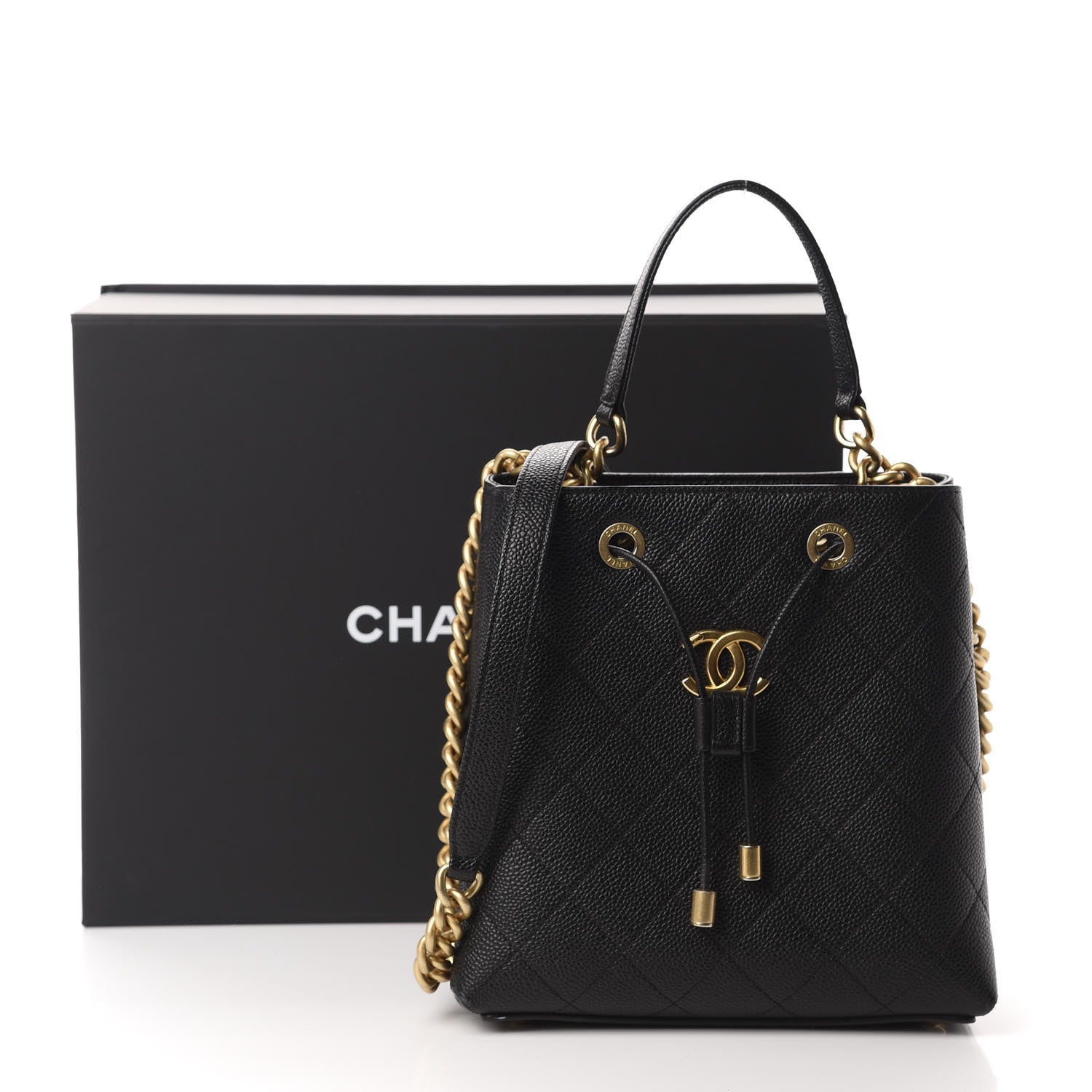 Chanel Grained Calfskin Stitched Small Drawstring Bag Black 11 of 11