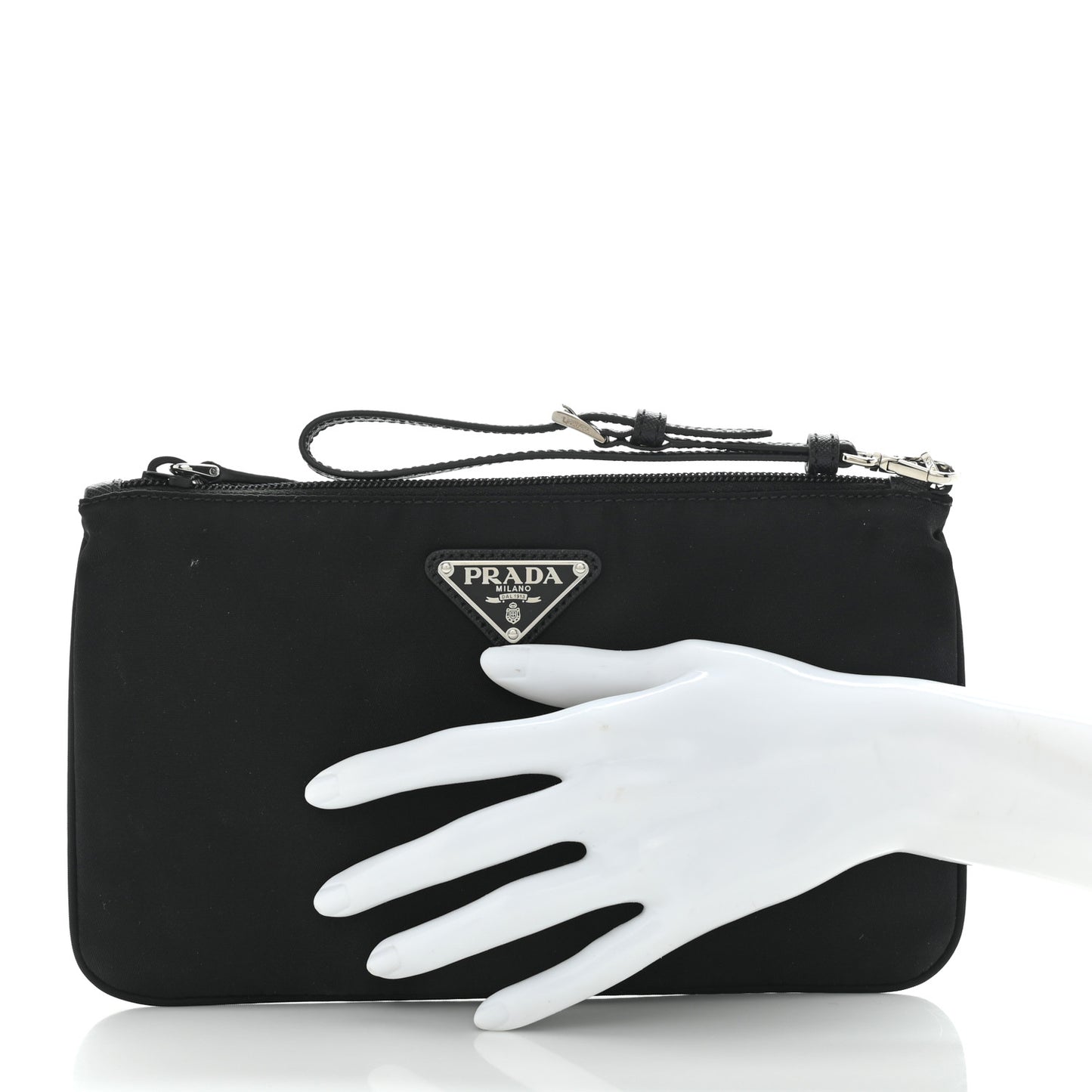 Re-Nylon Saffiano Pouch Wristlet Black