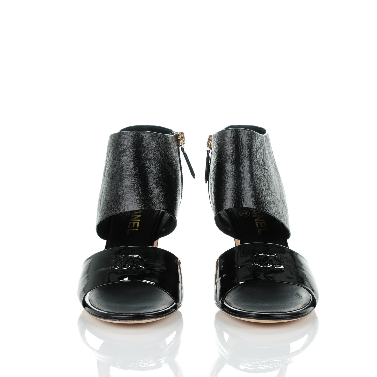 Chanel Crumpled Patent Calfskin CC Sandals 39 Black 2 of 9