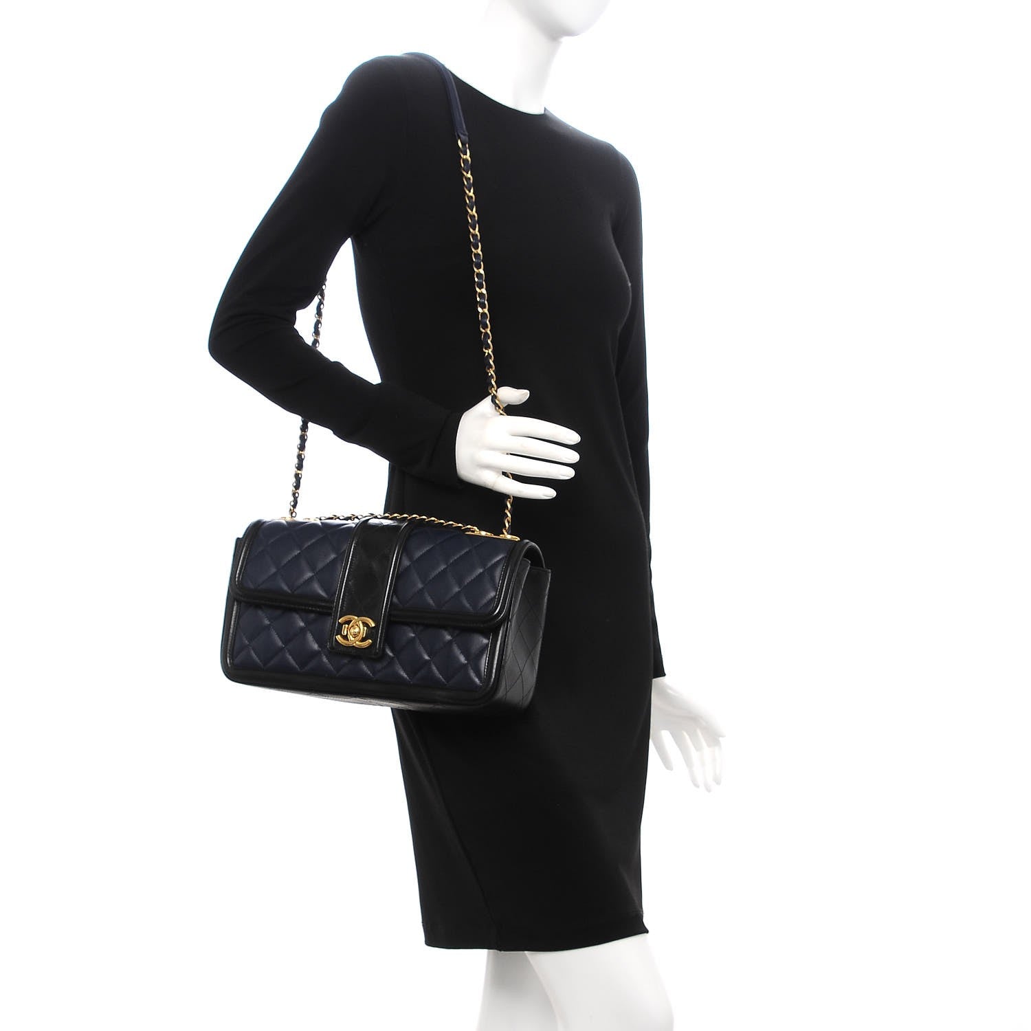 Chanel Calfskin Quilted Large Elegant CC Flap Navy Black 2 of 12