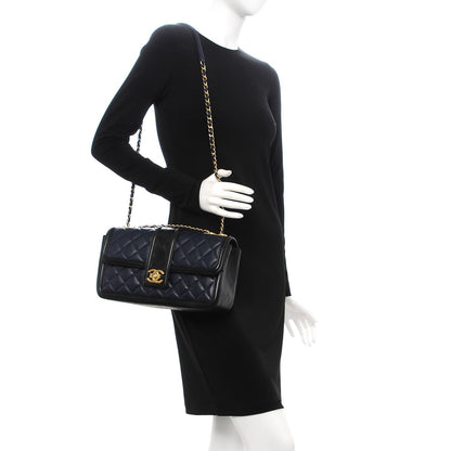 Chanel Calfskin Quilted Large Elegant CC Flap Navy Black 2 of 12