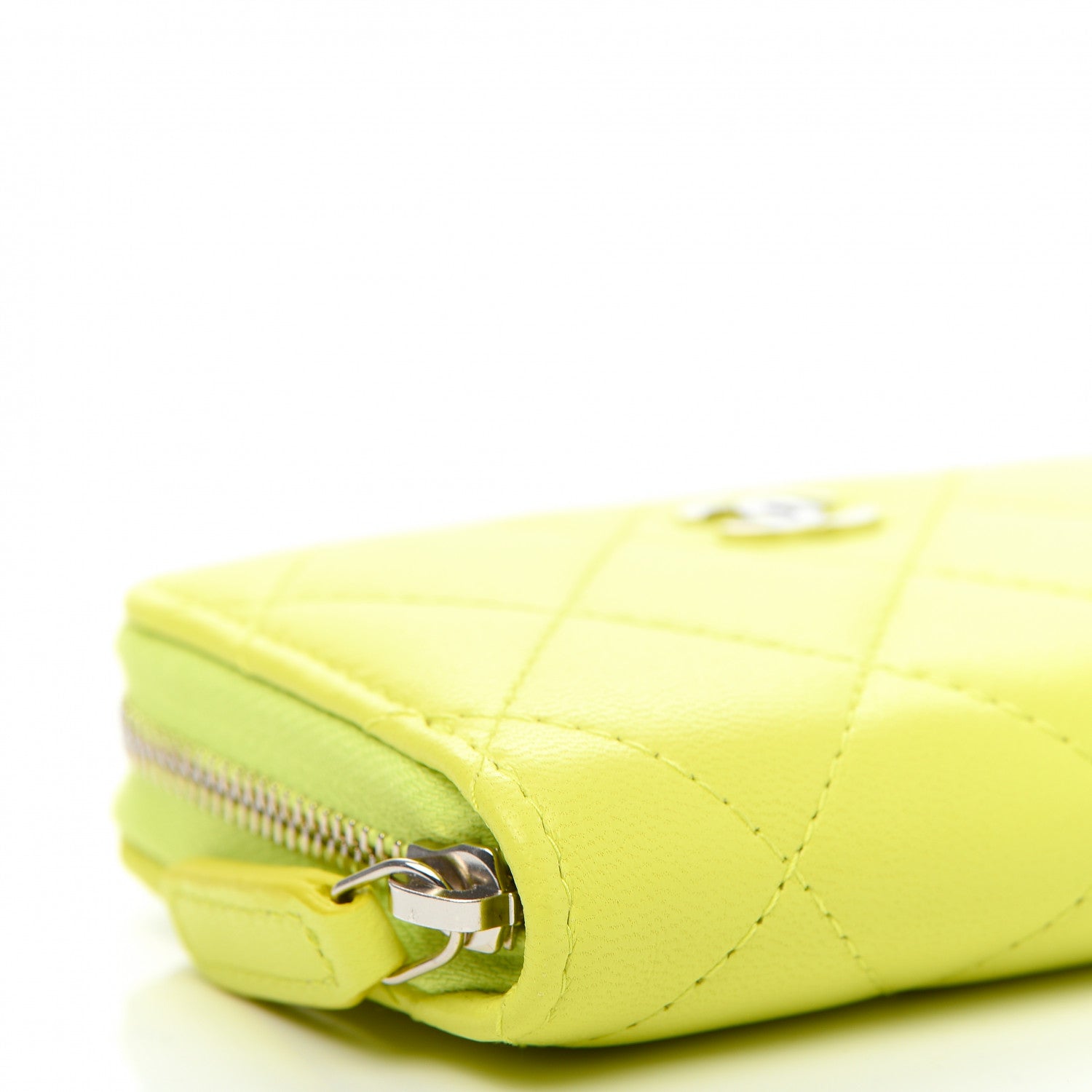 Chanel Lambskin Quilted Zip Coin Purse Wallet Neon Yellow 5 of 8