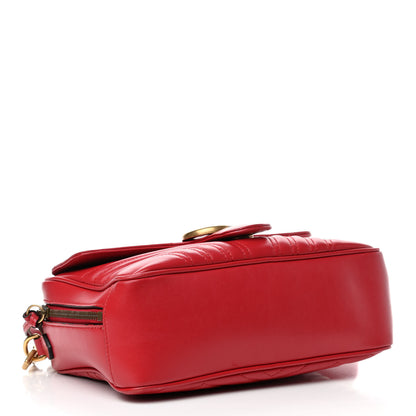 Gucci Calfskin Matelasse Sylvie Web Small GG Marmont Top Handle Shoulder Bag Hibiscus Red 3 of 4