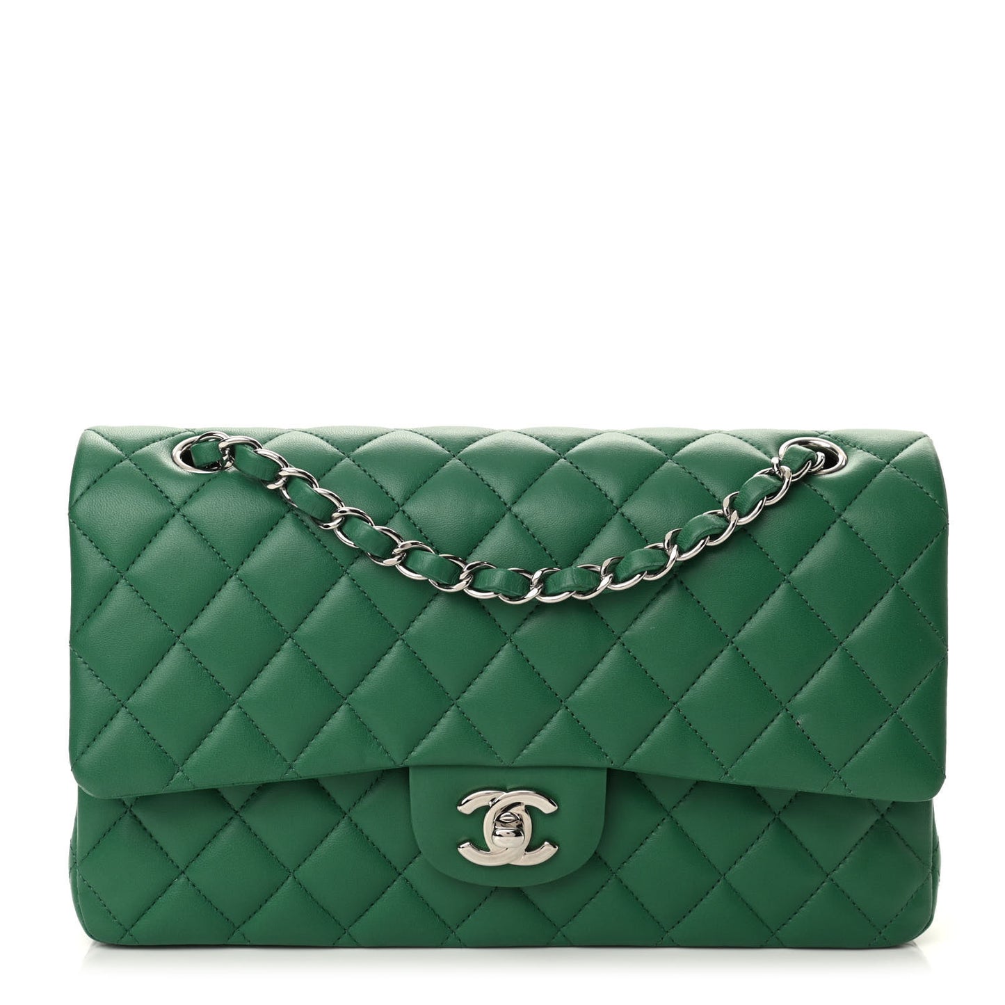Lambskin Quilted Medium Double Flap Green