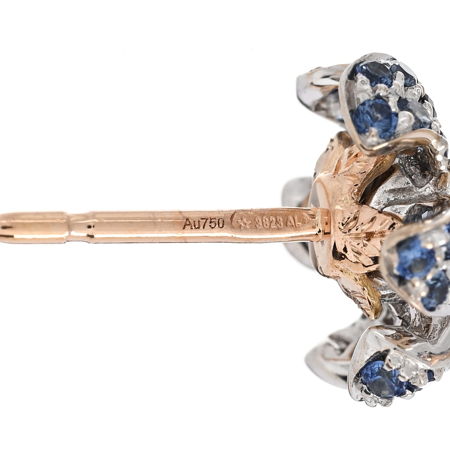 Gucci 18K Rose White Gold Diamond Blue Sapphire Flora Orchid Stud Earrings 5 of 5