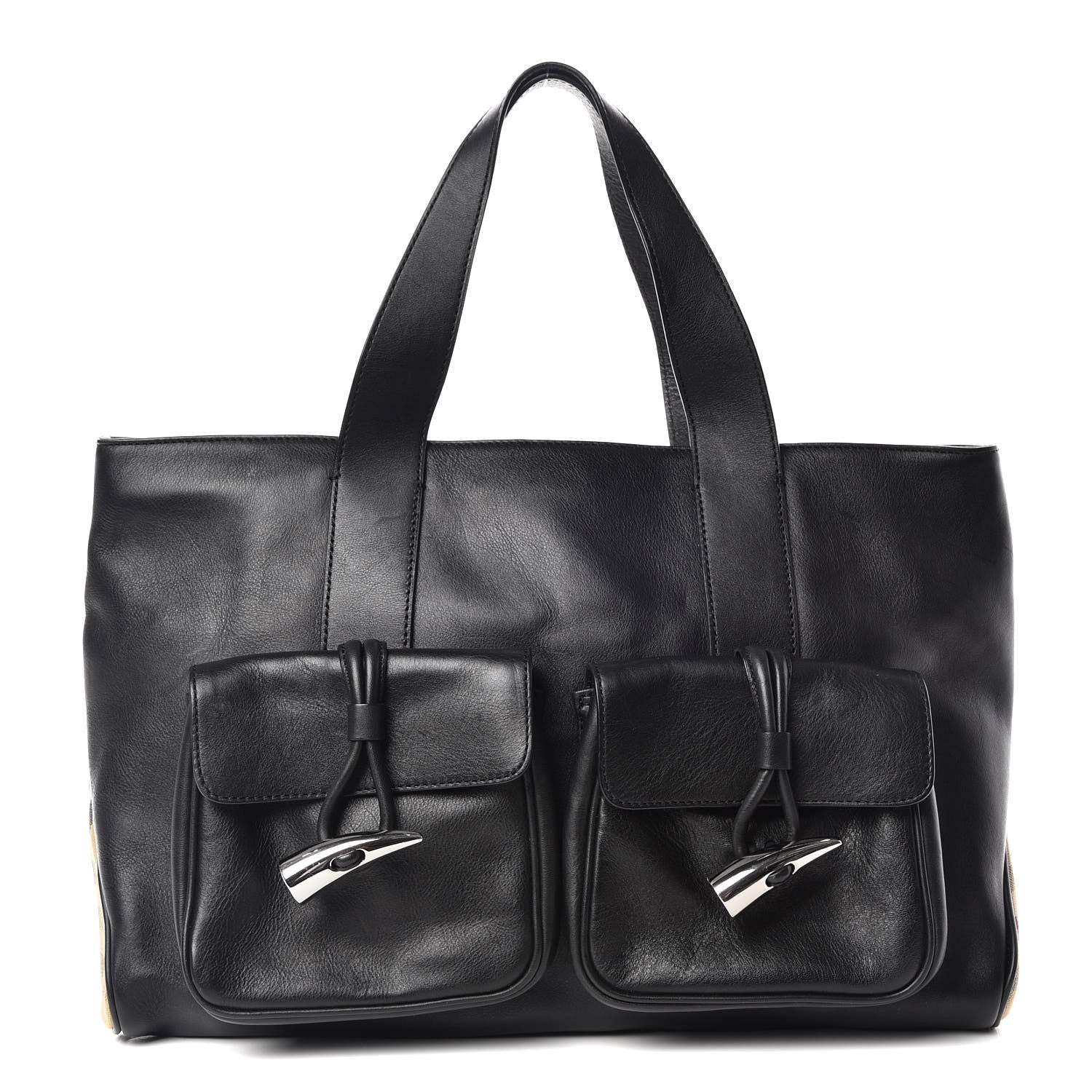 Burberry Calfskin Haymarket Check Toggle Shoulder Bag Black 1 of 14