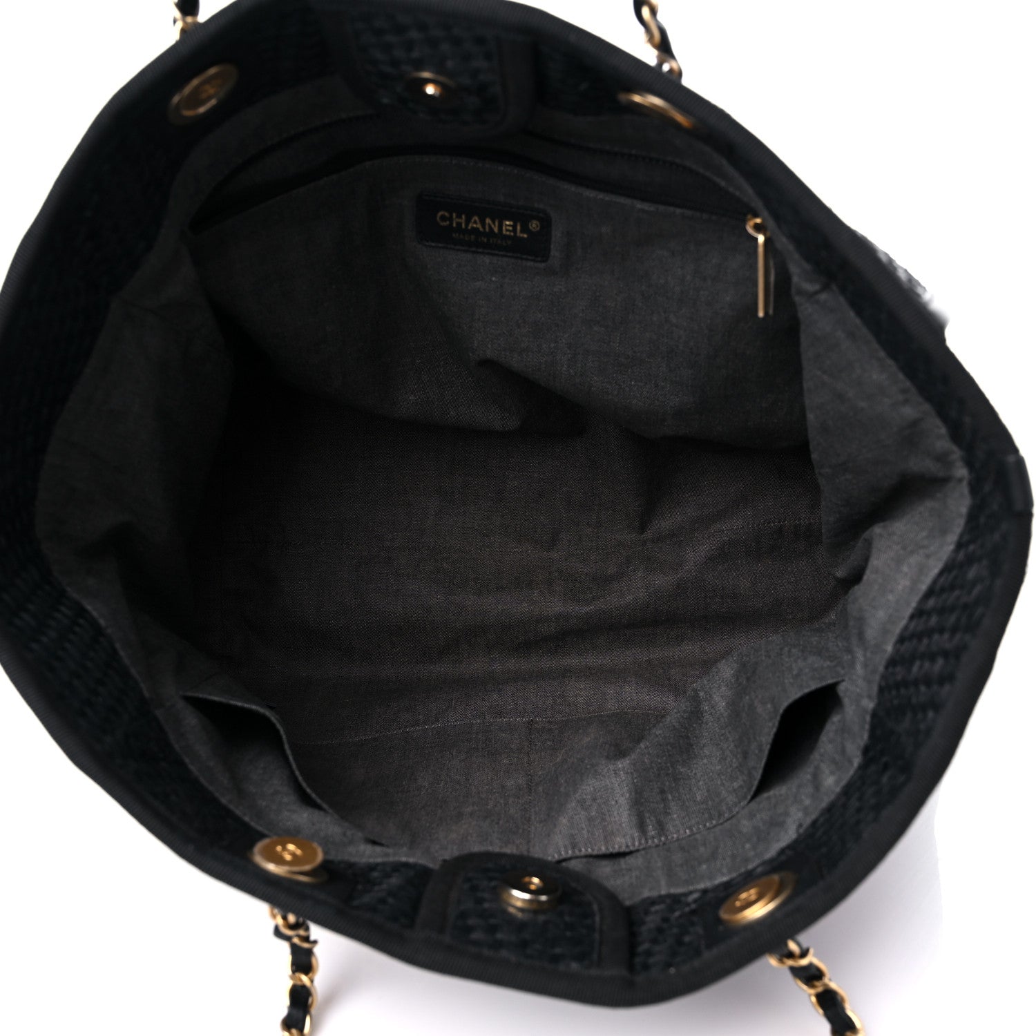 Chanel Straw Raffia Calfskin Chain Small Deauville Tote Black 5 of 12