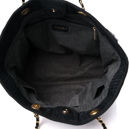 Chanel Straw Raffia Calfskin Chain Small Deauville Tote Black 5 of 12