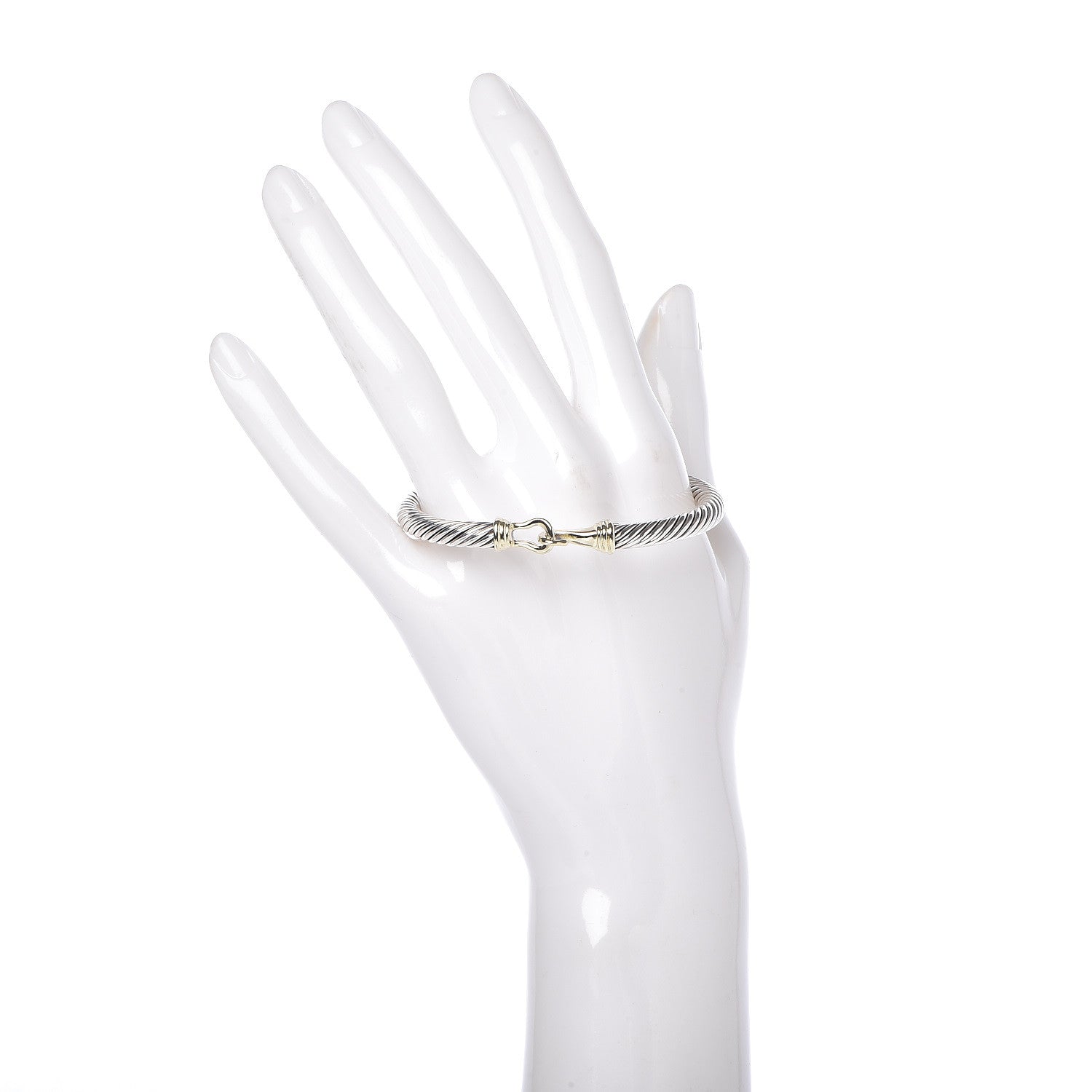 David Yurman Sterling Silver 14K Yellow Gold 5mm Cable Classic Buckle Bracelet 2 of 5