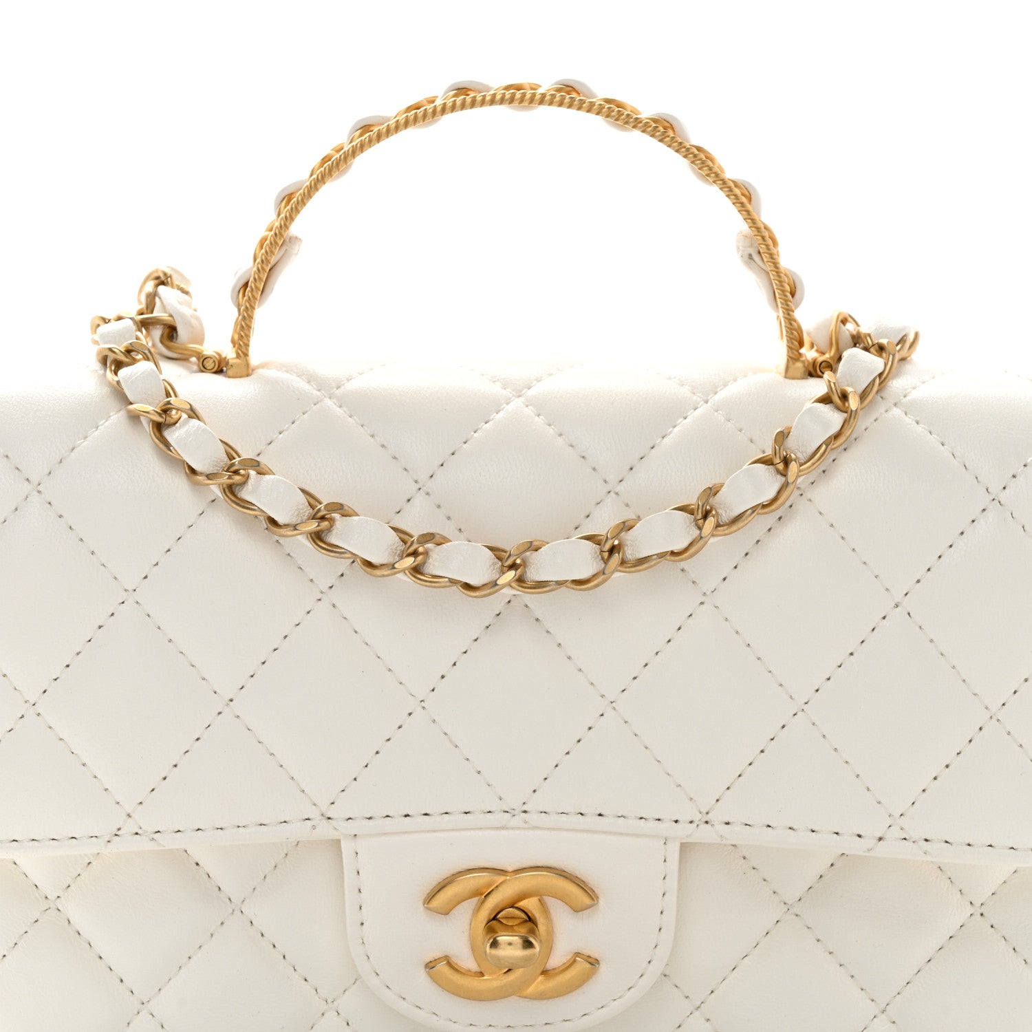 Chanel Lambskin Quilted Mini Metal Top Handle Rectangular Flap White 8 of 10