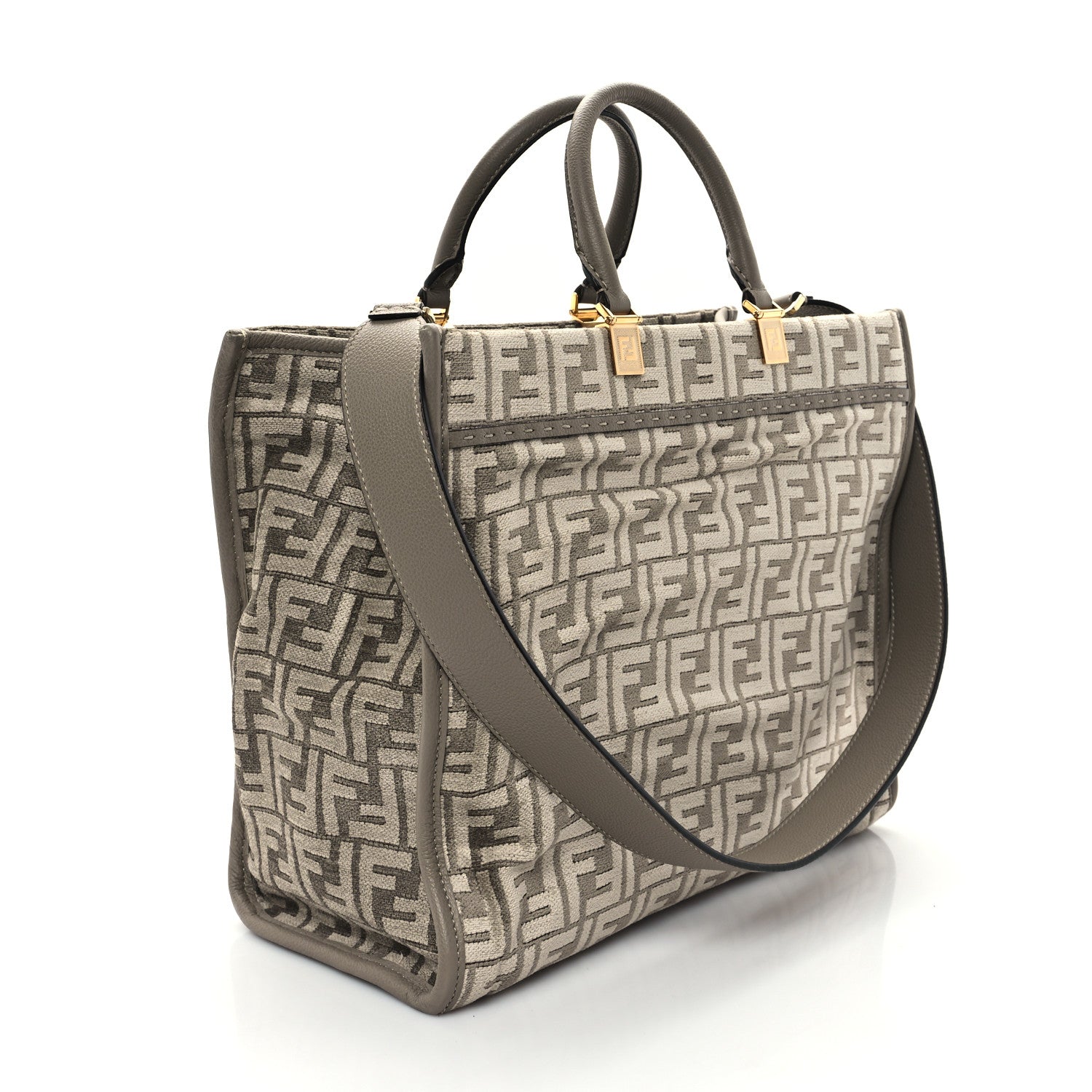 Fendi Chenille Vitello Cher FF Medium Fendi Sunshine Shopper Tote Tortora 3 of 12