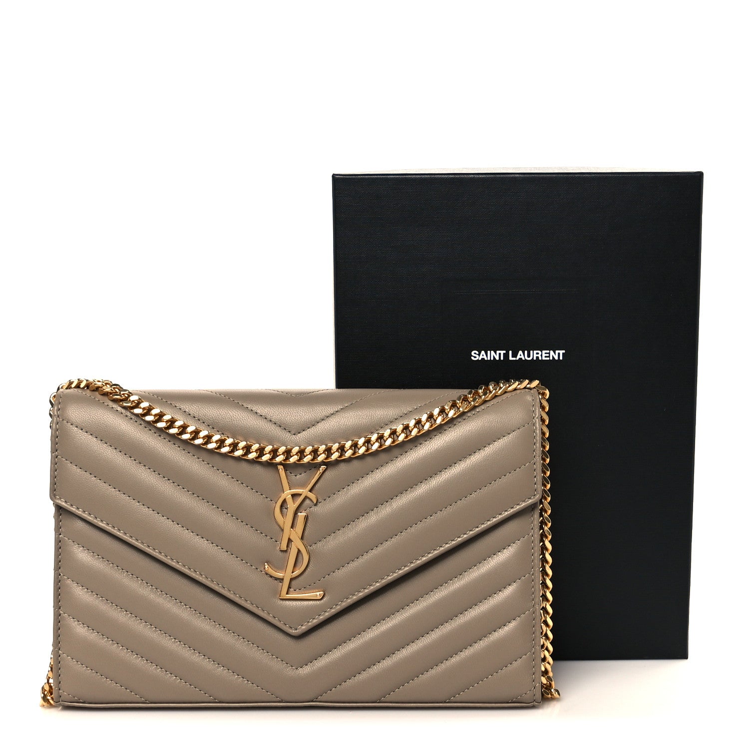 Saint Laurent Lambskin Matelasse Chevron Monogram Envelope Chain Wallet Vintage Peach 10 of 10