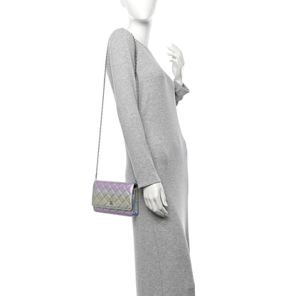 Chanel Gradient Metallic Calfskin Quilted Wallet On Chain WOC Silver Blue Yellow Purple 2 of 12