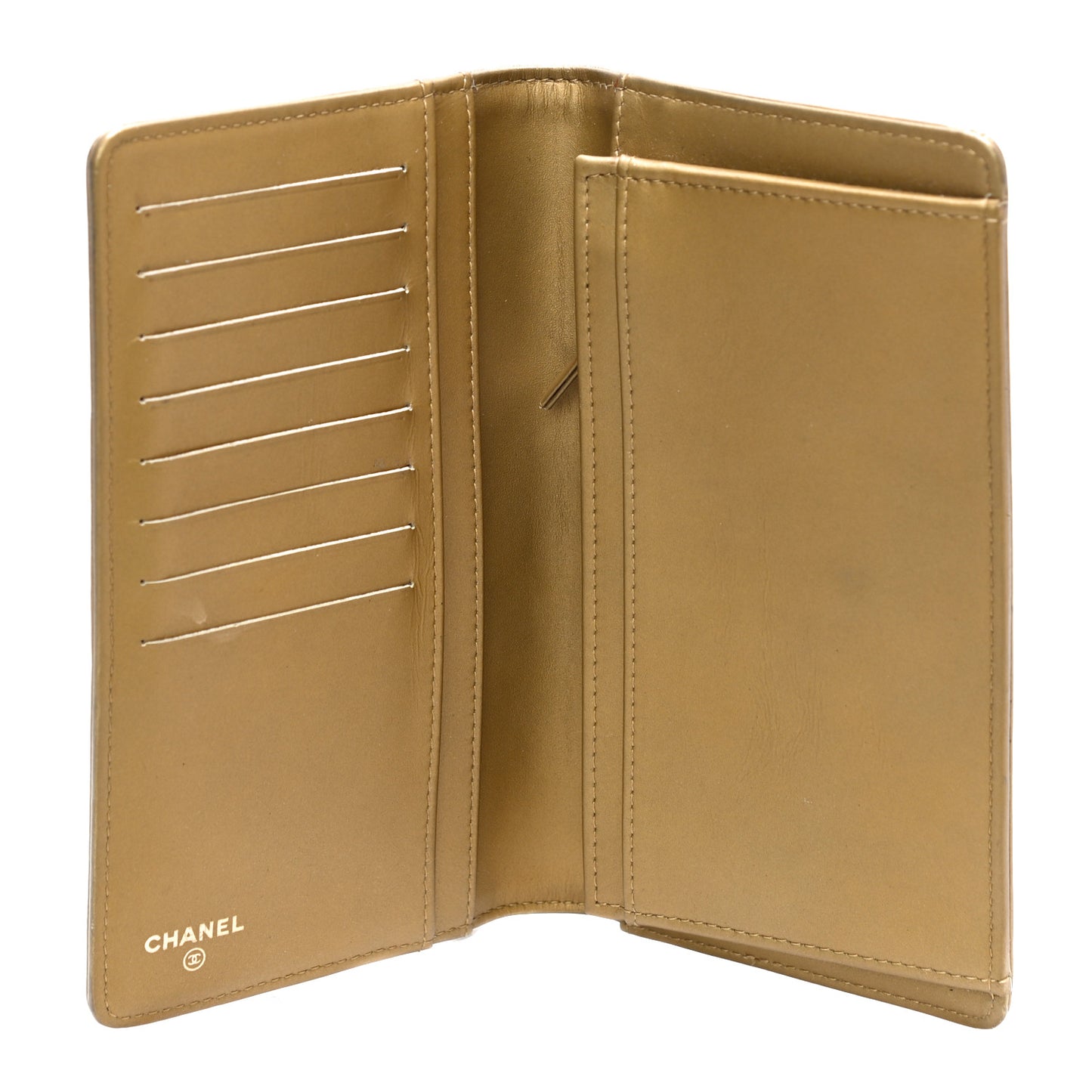 Metallic Aged Calfskin Quilted Boy Yen Wallet Gold
