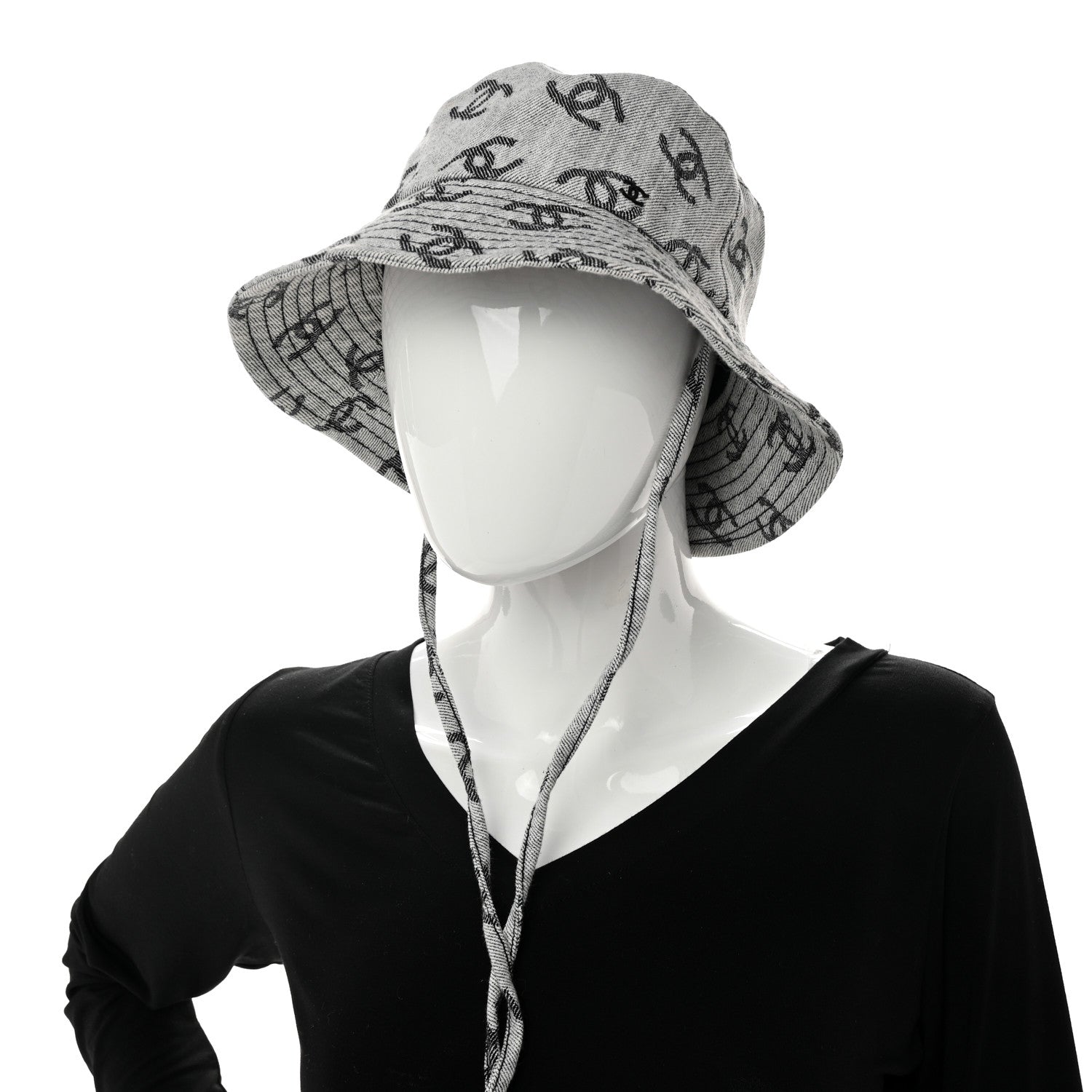 Chanel Denim CC Bucket Hat S White Black 2 of 7
