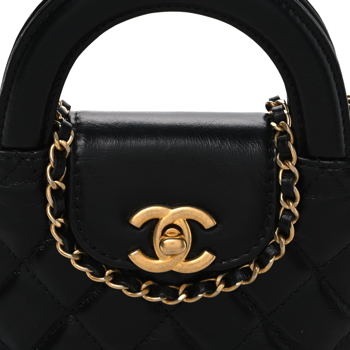 Chanel Shiny Aged Calfskin Quilted Mini Nano Kelly Shopper Black 8 of 10