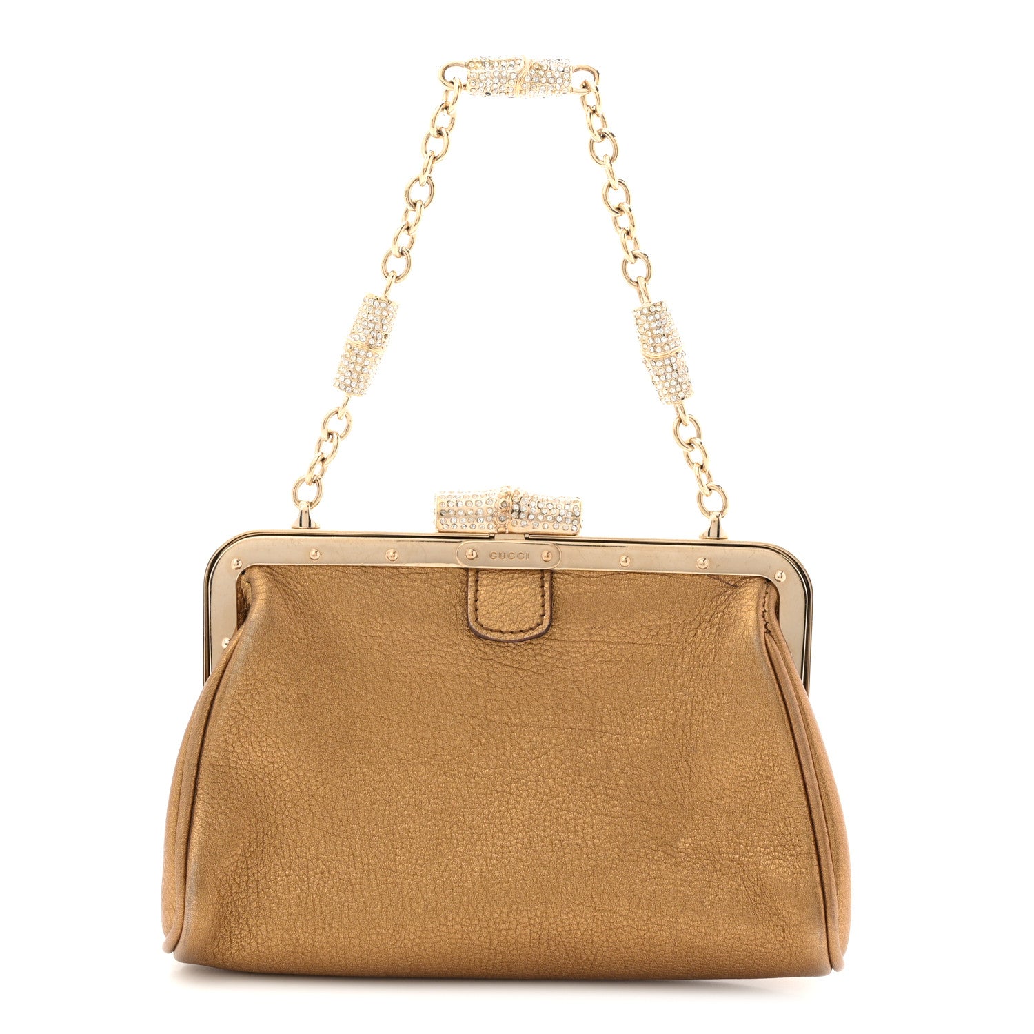 Gucci Metallic Grained Calfskin Crystal Frame Evening Bag Bronze 1 of 14