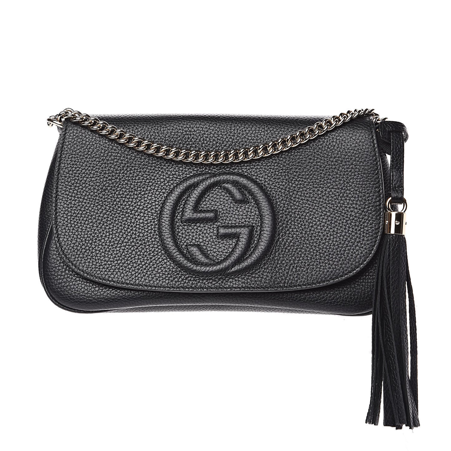 Pebbled Calfskin Medium Soho Flap Crossbody Black